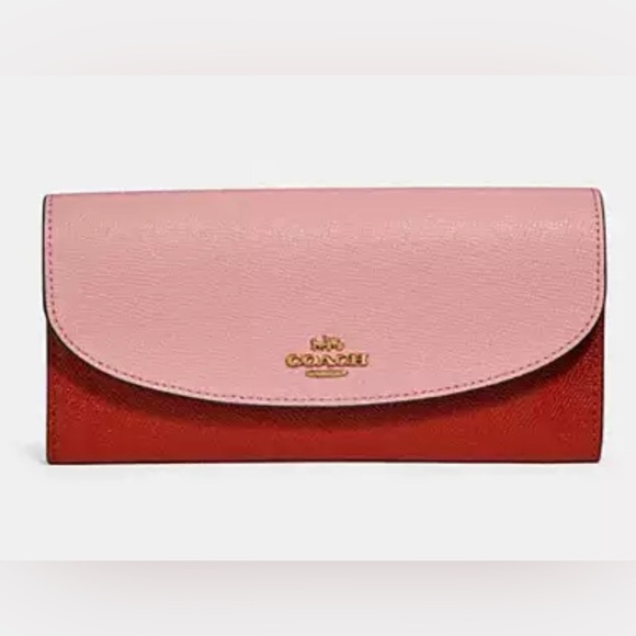 Coach Slim Envelope Wallet Gold/Pink/Burnt Orange EUC with Dust bag faricore - Picture 1 of 16
